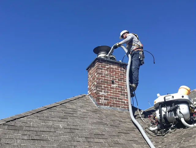 Dedicated Port Chester Chimney Sweep team member cleaning a chimney in Port Chester, NY