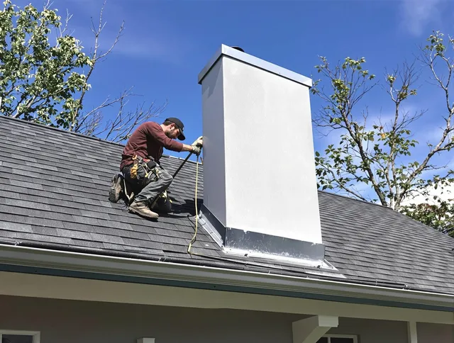 Port Chester Chimney Sweep team member finishing chimney construction in Port Chester, NY