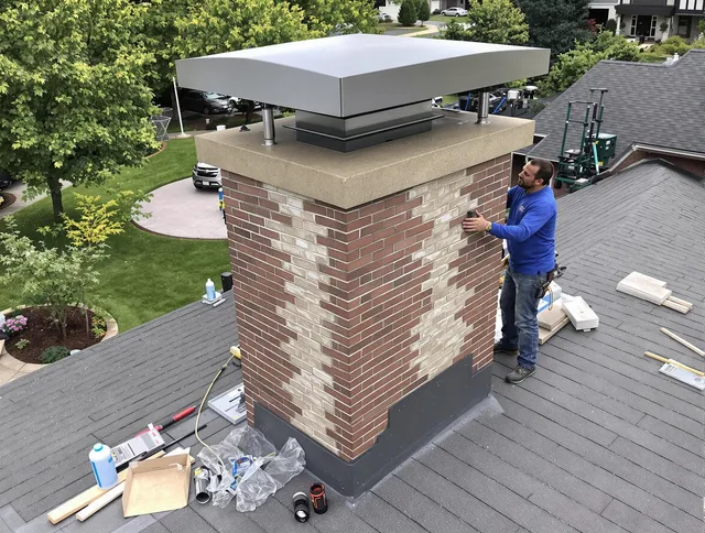 Port Chester Chimney Sweep team working on a custom chimney remodel in Port Chester, NY
