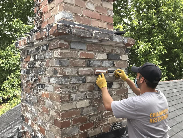 In-progress chimney restoration by Port Chester Chimney Sweep in Port Chester, NY
